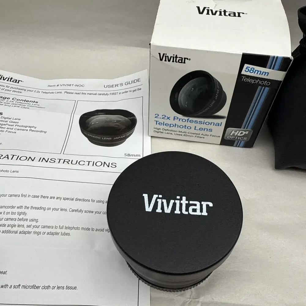 Vivitar 2.2x Professional Telephoto Lens 58mm HD4 Optics VIV-58T Unused *READ...